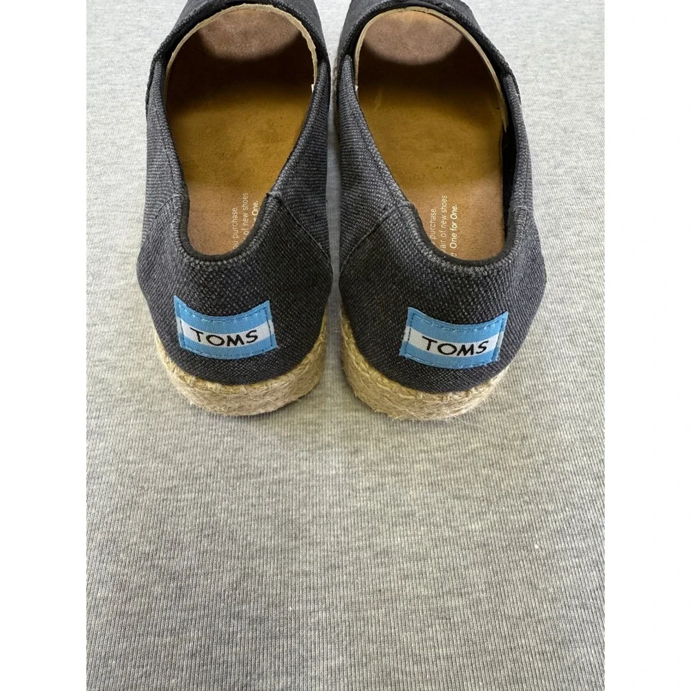 TOMS Clarissa Peep Toe Espadrille Wedge‎ Sandals Charcoal Gray Canvas Womens 8